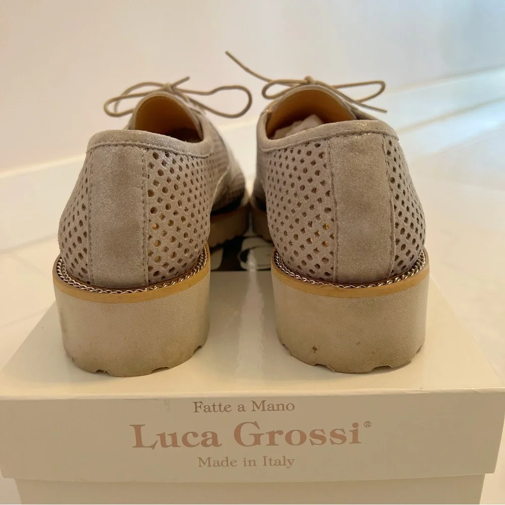 ITALIAN Luca Grossi Sparkly Gray Suede Silver Lace-Up Shoes - Picture 15 of 16